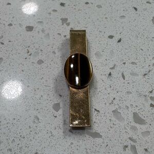 Gorgeous 10k Gold Filled Tie Clip on Sterling with Tigers Eye Stone